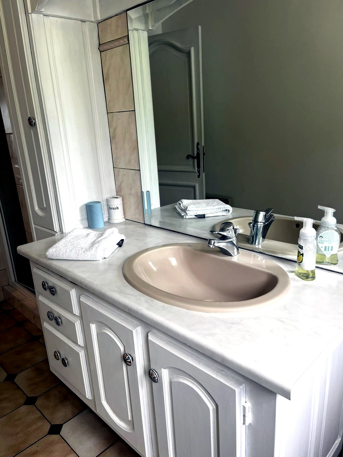 Separate shower room vanity and basin detail